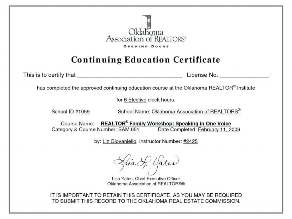 Continuing Education Certificate Template – Yatay For Ceu Certificate Template