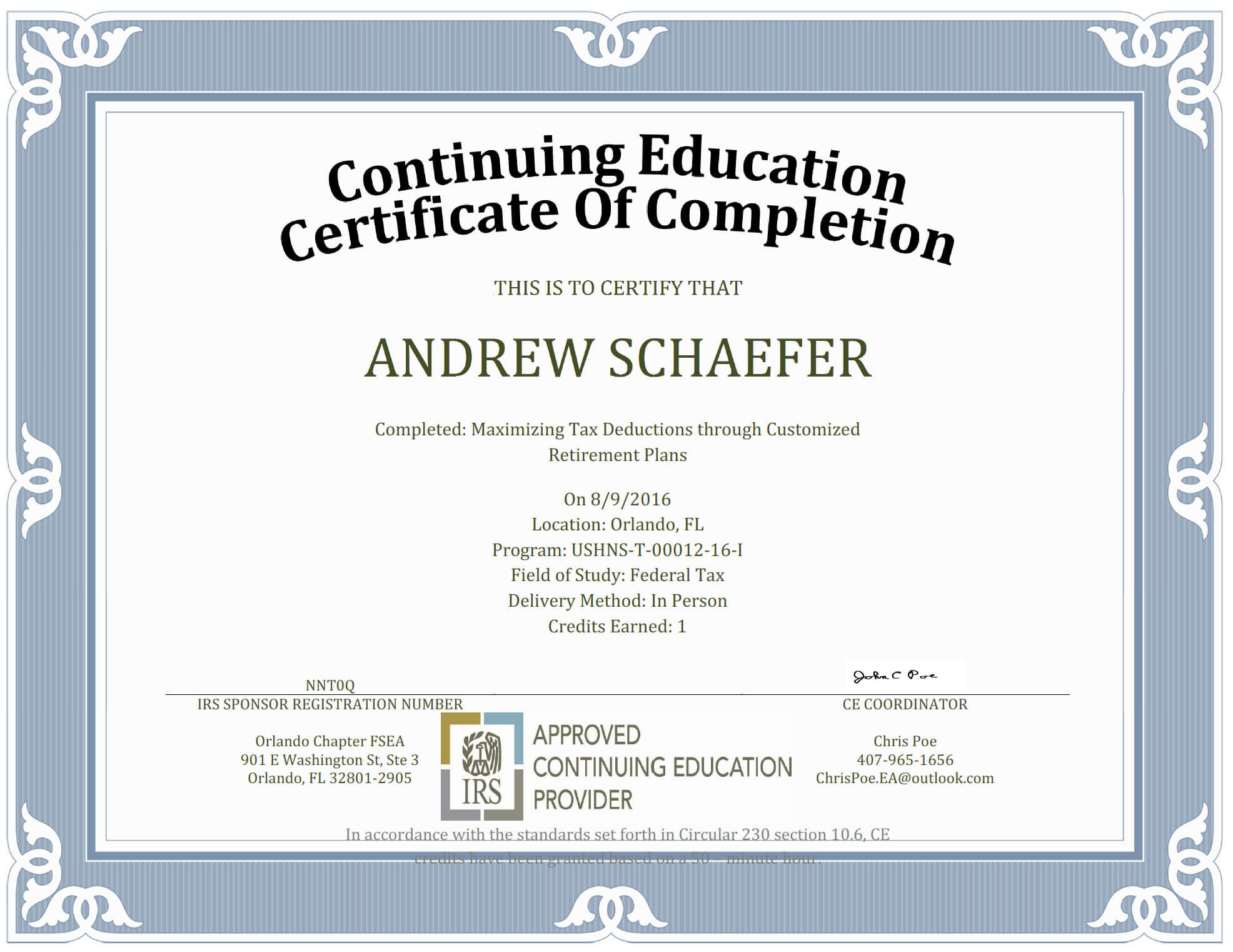Continuing Education – Orlando Chapter Fsea Pertaining To Ceu Certificate Template