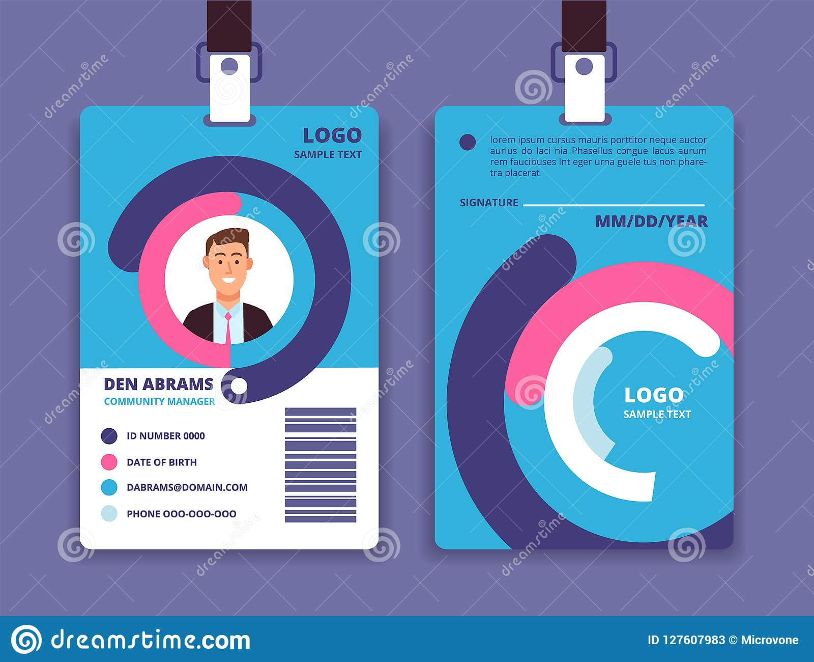 Corporate Id Card. Professional Employee Identity Badge With With Regard To Work Id Card Template