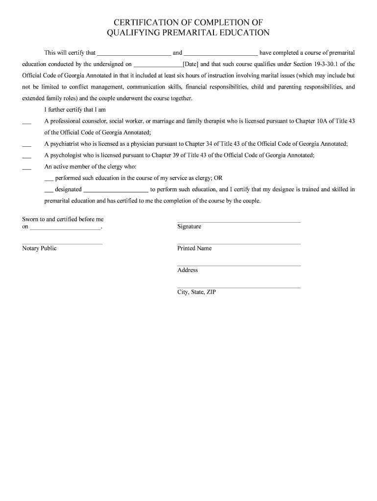 Correct Way To Fill Out Certification Of Qualifying Throughout Premarital Counseling Certificate Of Completion Template
