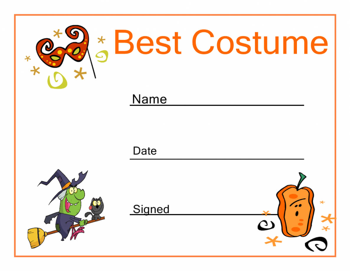 Costume Contest Certificate Template Within Halloween Costume Certificate Template