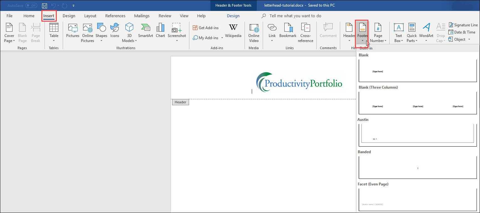 Create A Word Letterhead Template | Productivity Portfolio With Header Templates For Word