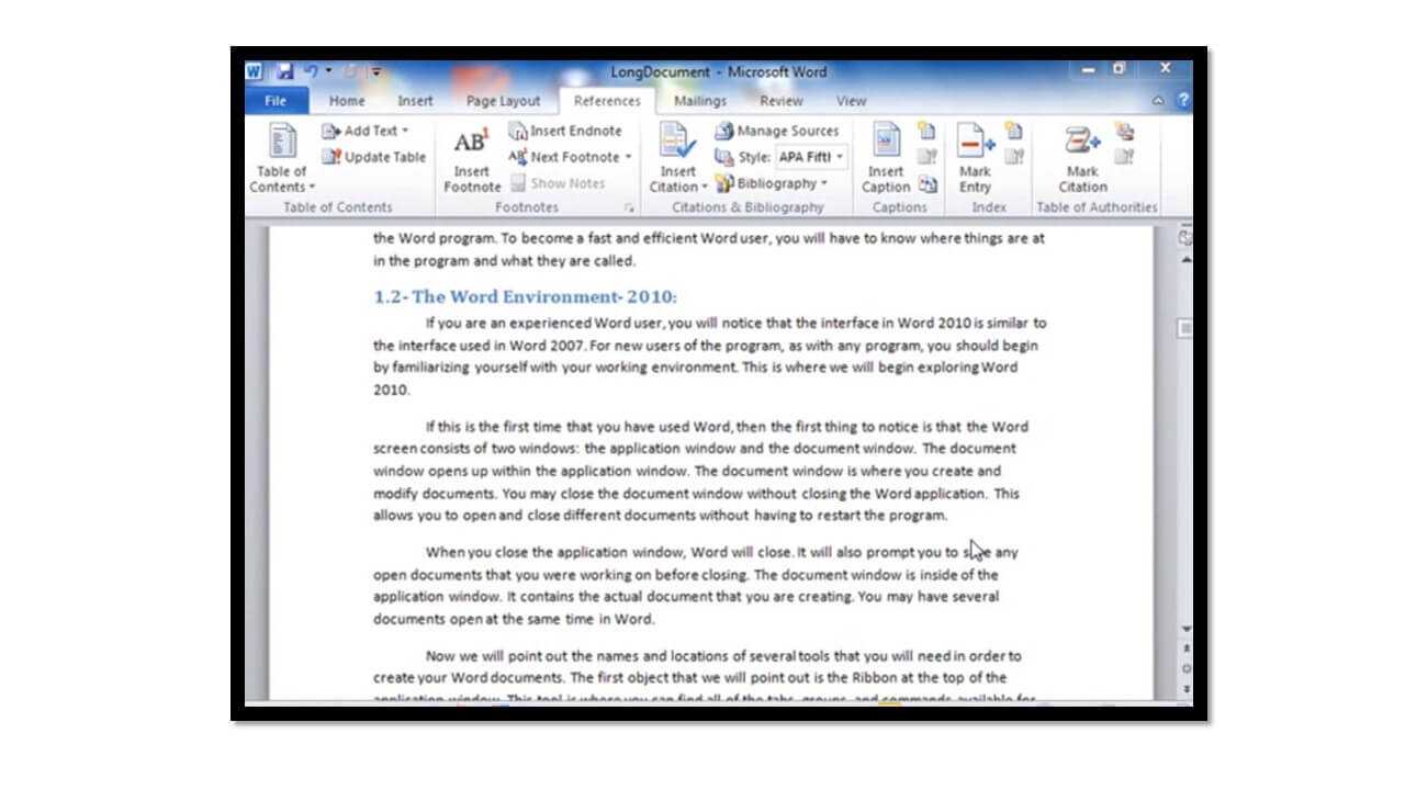 Creating A Table Of Contents In Microsoft Word 2010 In Word 2013 Table Of Contents Template