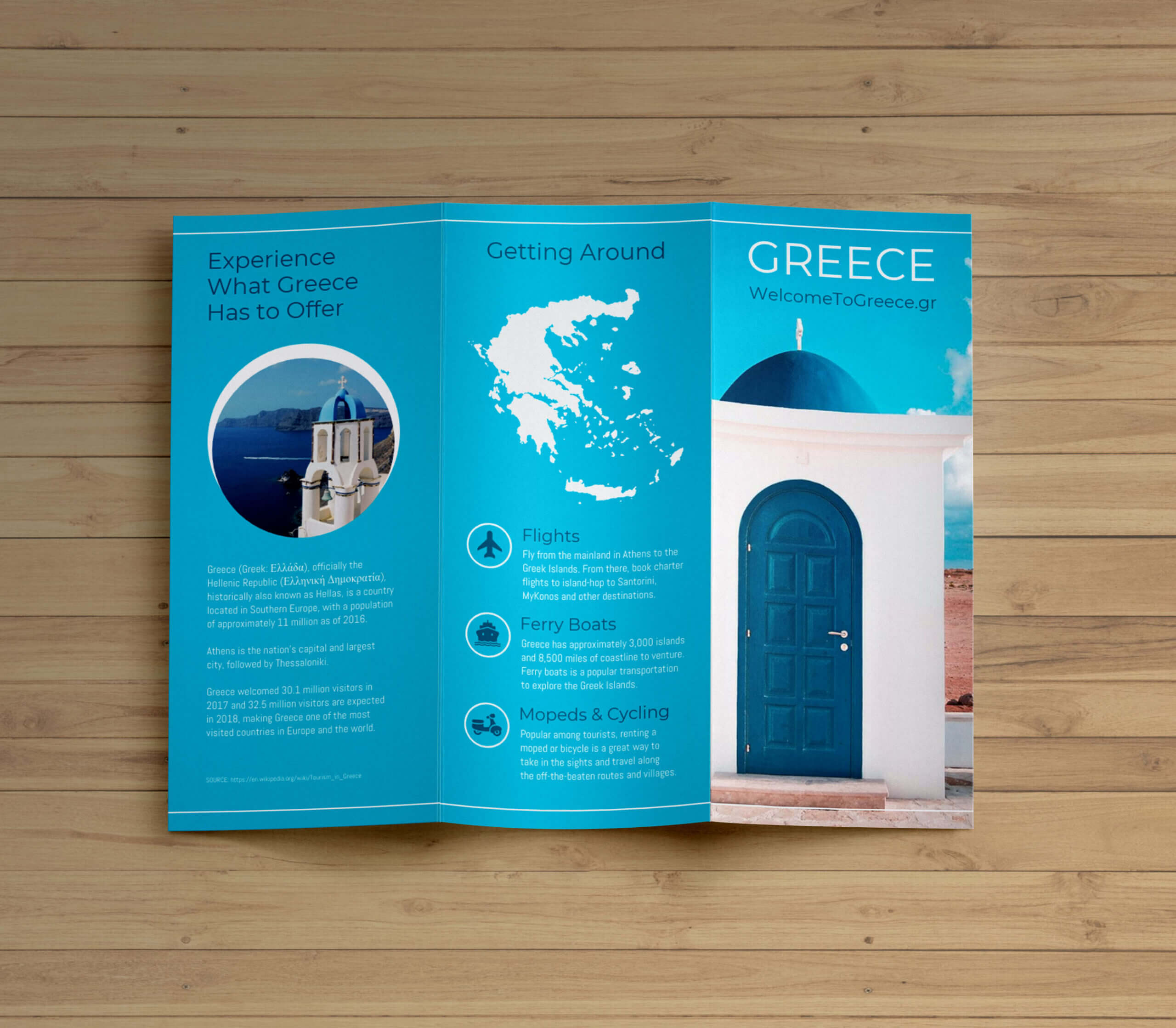 Creative Blue Greece Travel Trifold Brochure Idea In Island Brochure Template