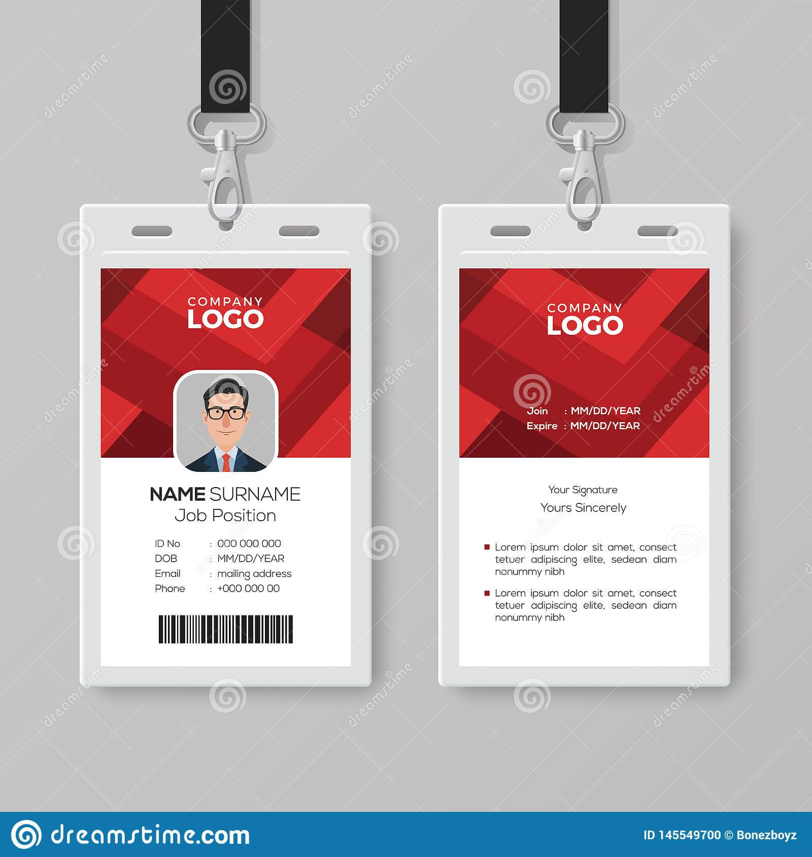 Creative Id Card Template With Abstract Red Background Stock Throughout Conference Id Card Template