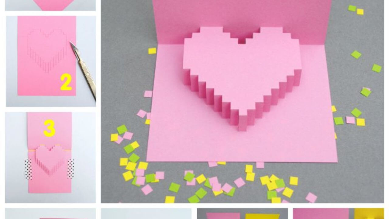 Creative Ideas – Diy Pixel Heart Popup Card Within Pixel Heart Pop Up Card Template