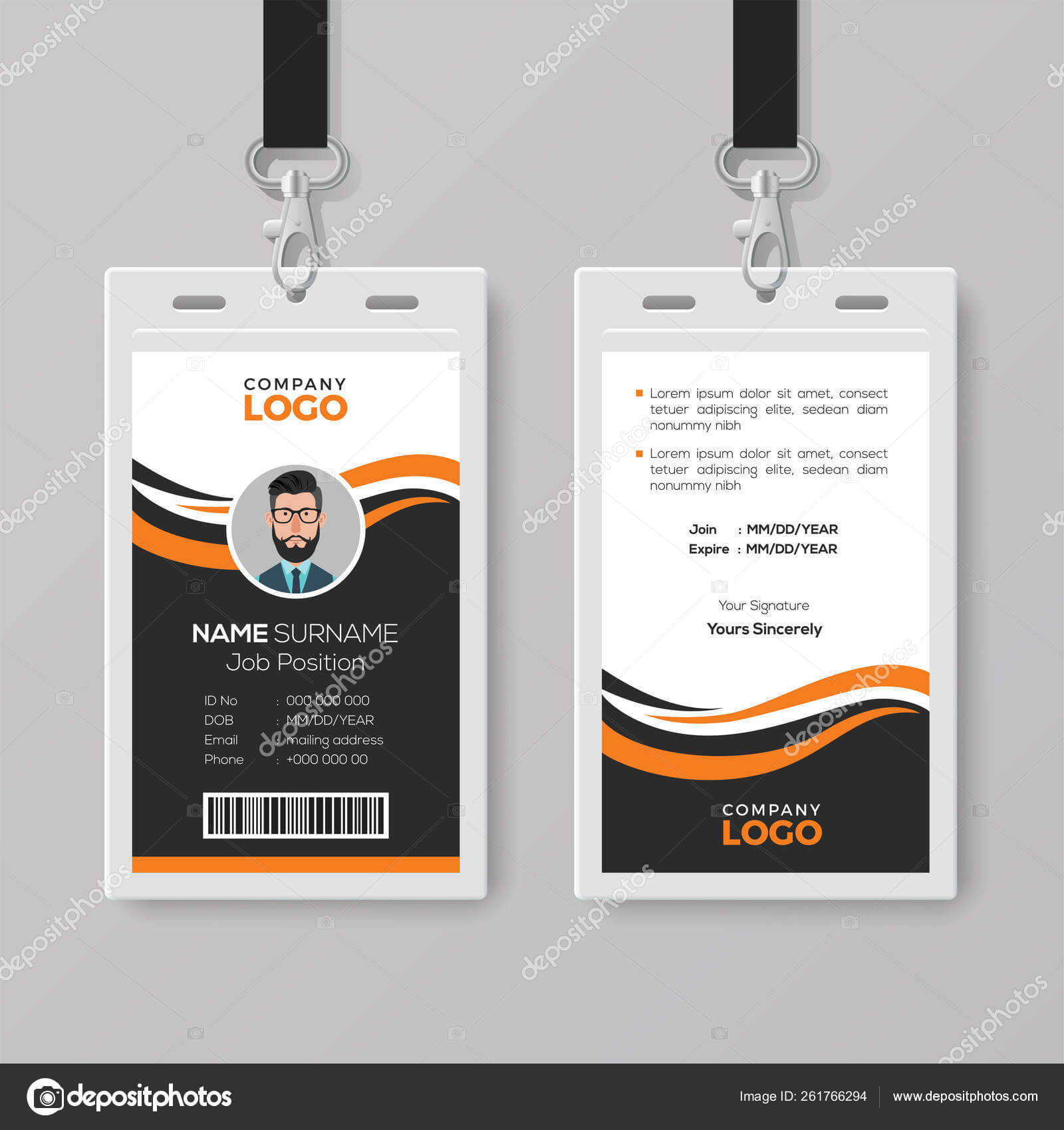 Creative Modern Id Card Template With Orange Details — Stock With Photographer Id Card Template