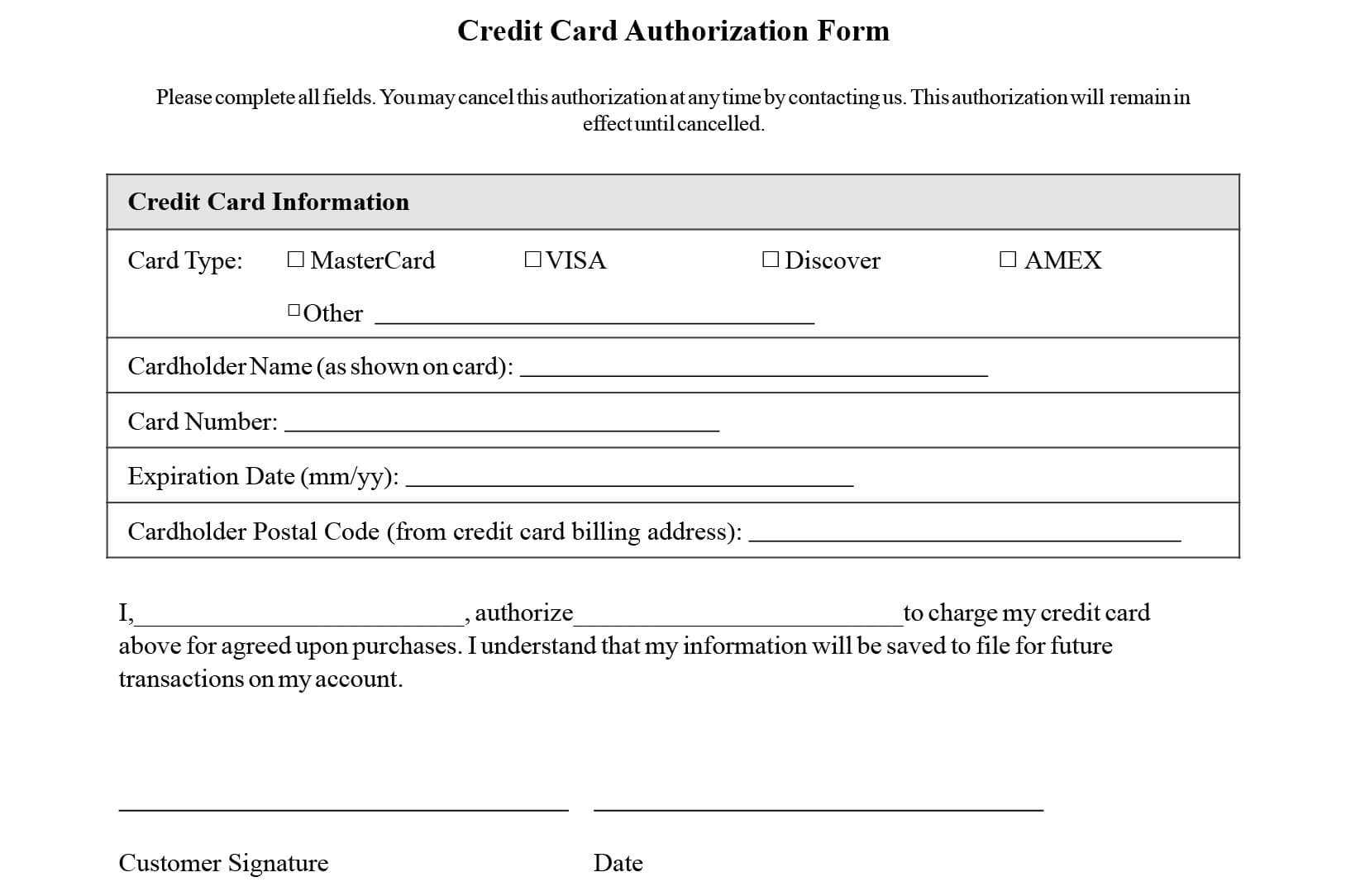 Credit Card Information Form Template - Zohre Within Authorization To Charge Credit Card Template