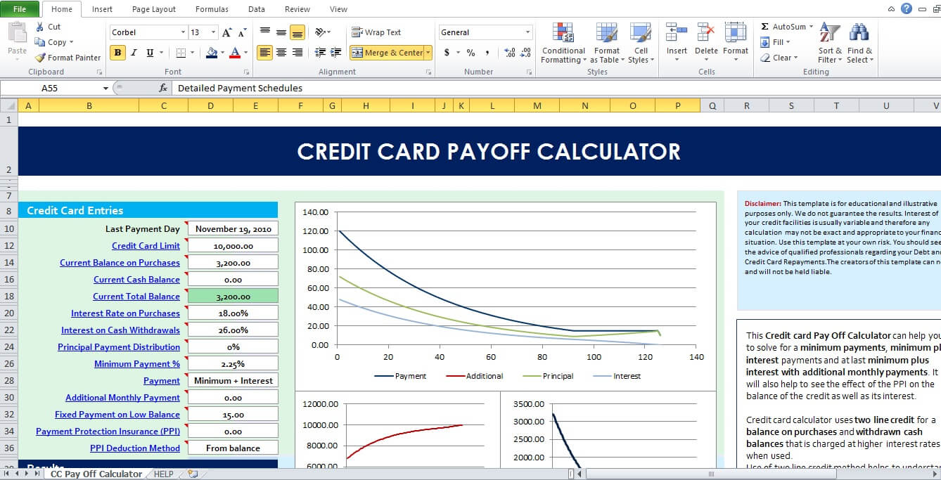 Credit Card Payoff Chart – Zobi.karikaturize Within Credit Card Interest Calculator Excel Template