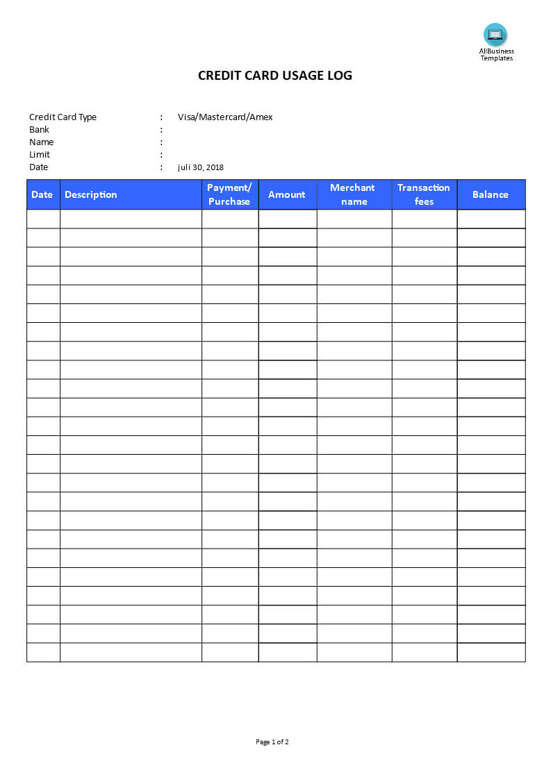 Credit Card Use Log | Templates At Allbusinesstemplates In Credit Card Payment Spreadsheet Template