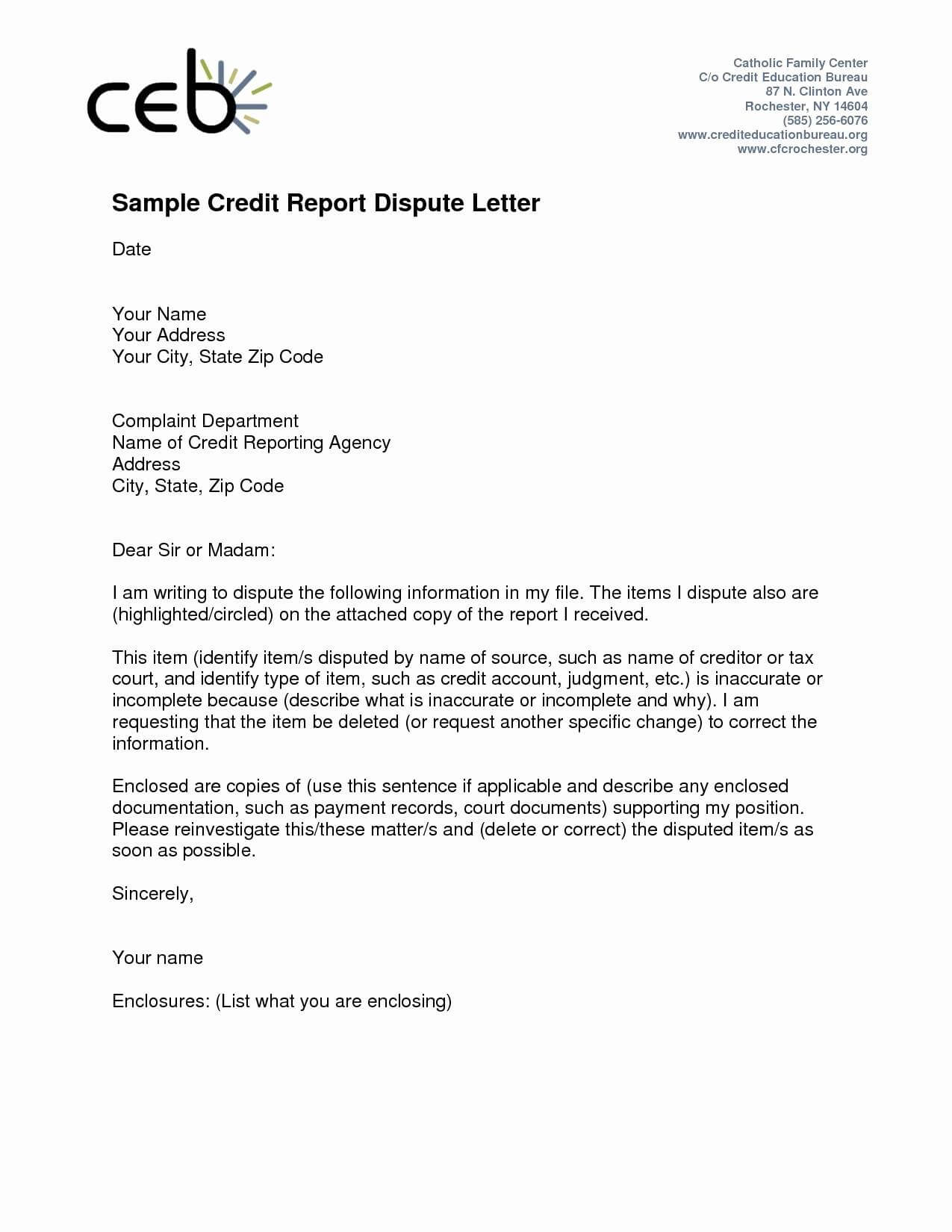 Credit Dispute Templates - Zohre.horizonconsulting.co With Credit Report Dispute Letter Template