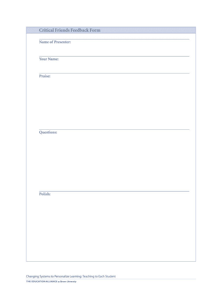 Critical Friends Feedback Form – Fill Online, Printable In Student Feedback Form Template Word