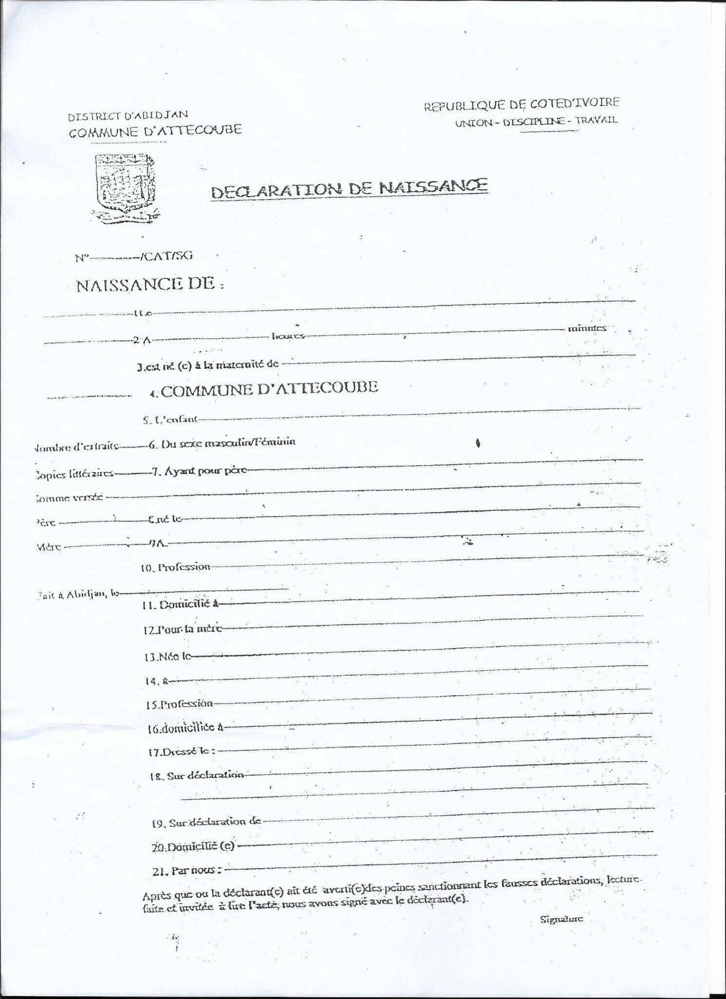 Crvs – Birth, Marriage And Death Registration In Côte D Pertaining To South African Birth Certificate Template