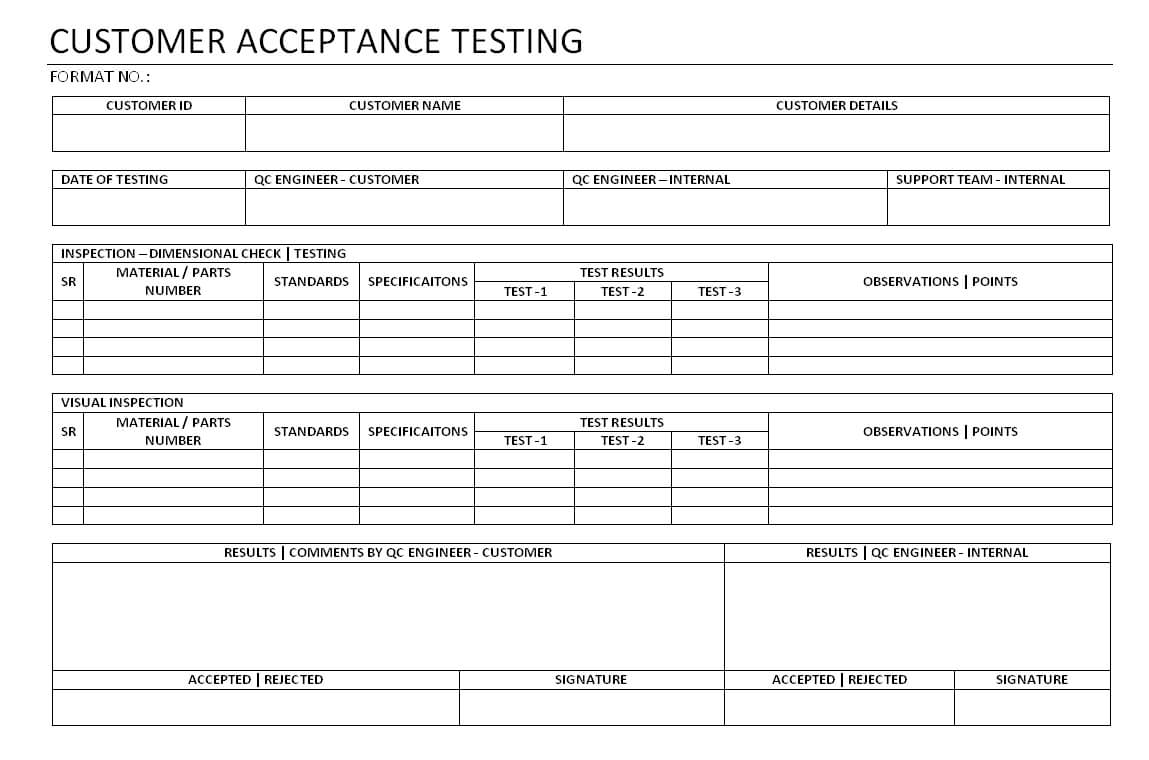 Customer Acceptance Testing - Within Acceptance Test Report Template