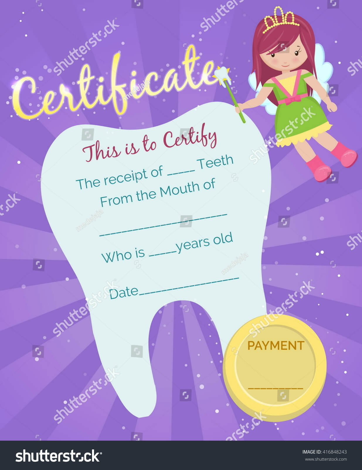 Cute Tooth Fairy Receipt Certificate Template | Royalty Free Inside Tooth Fairy Certificate Template Free