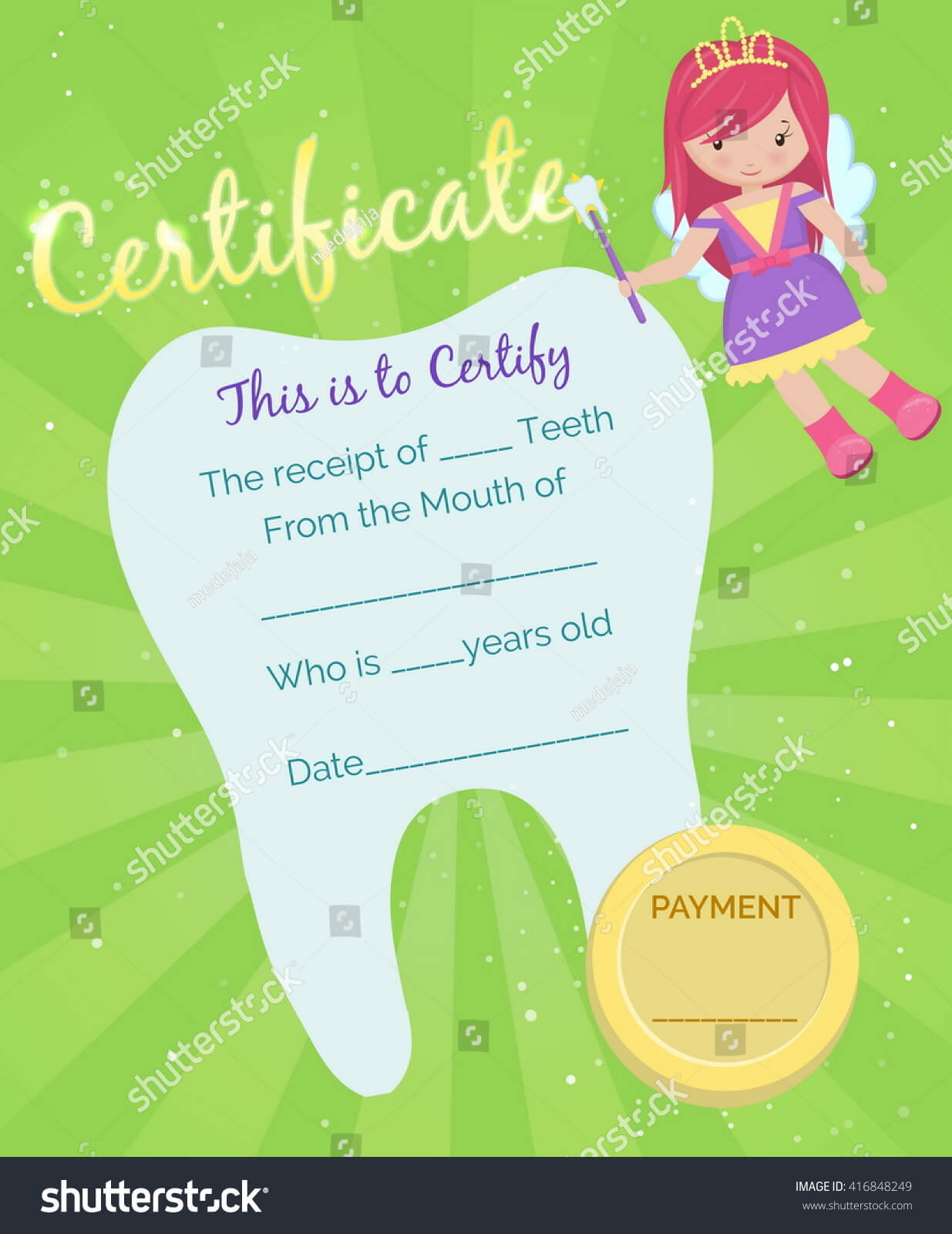 Cute Tooth Fairy Receipt Certificate Template Stock Vector Inside Free Tooth Fairy Certificate Template