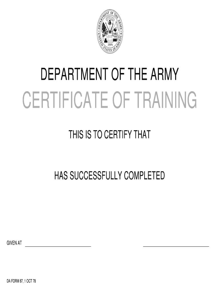 Da Form 87 – Fill Online, Printable, Fillable, Blank | Pdffiller Inside Army Certificate Of Completion Template