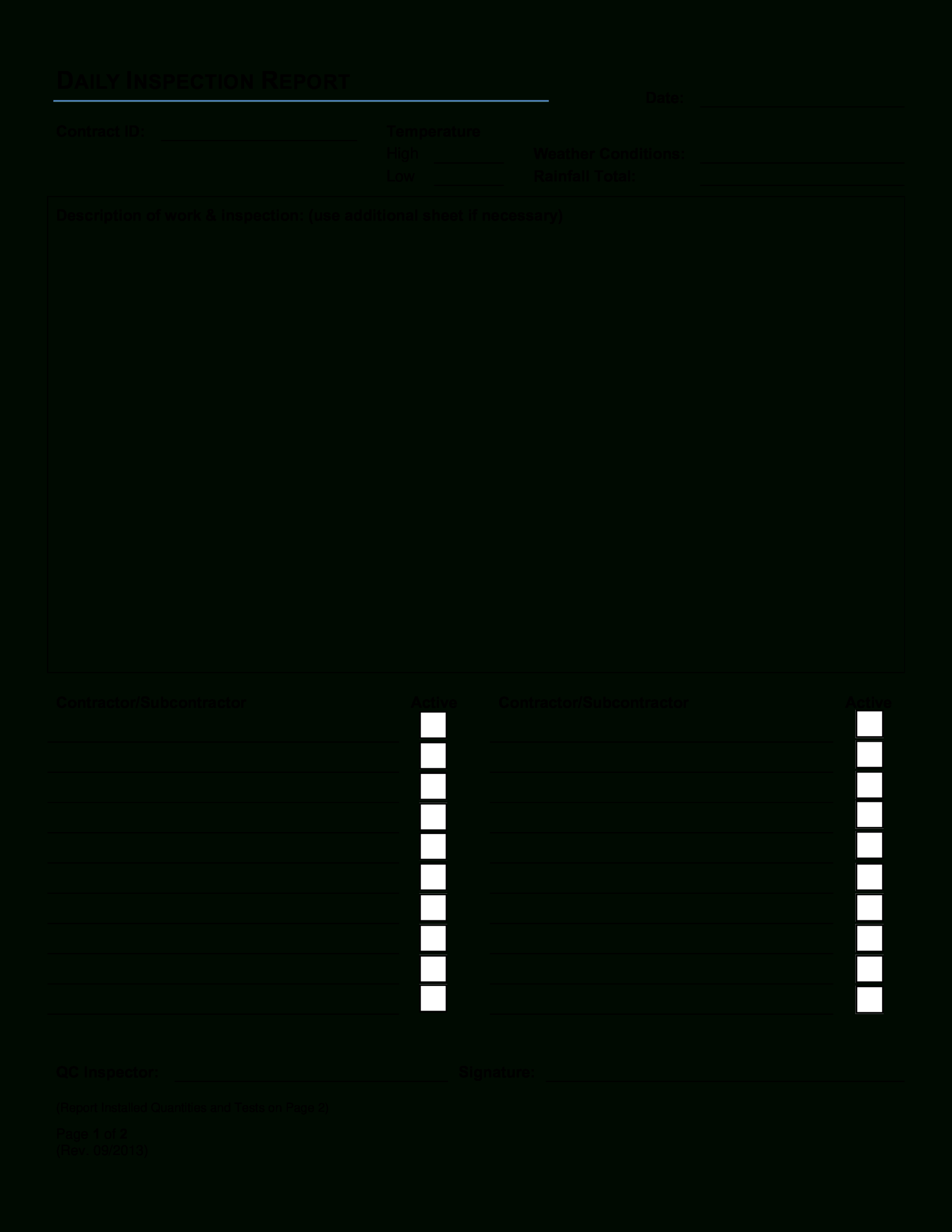 Daily Inspection Report | Templates At Allbusinesstemplates Intended For Daily Inspection Report Template