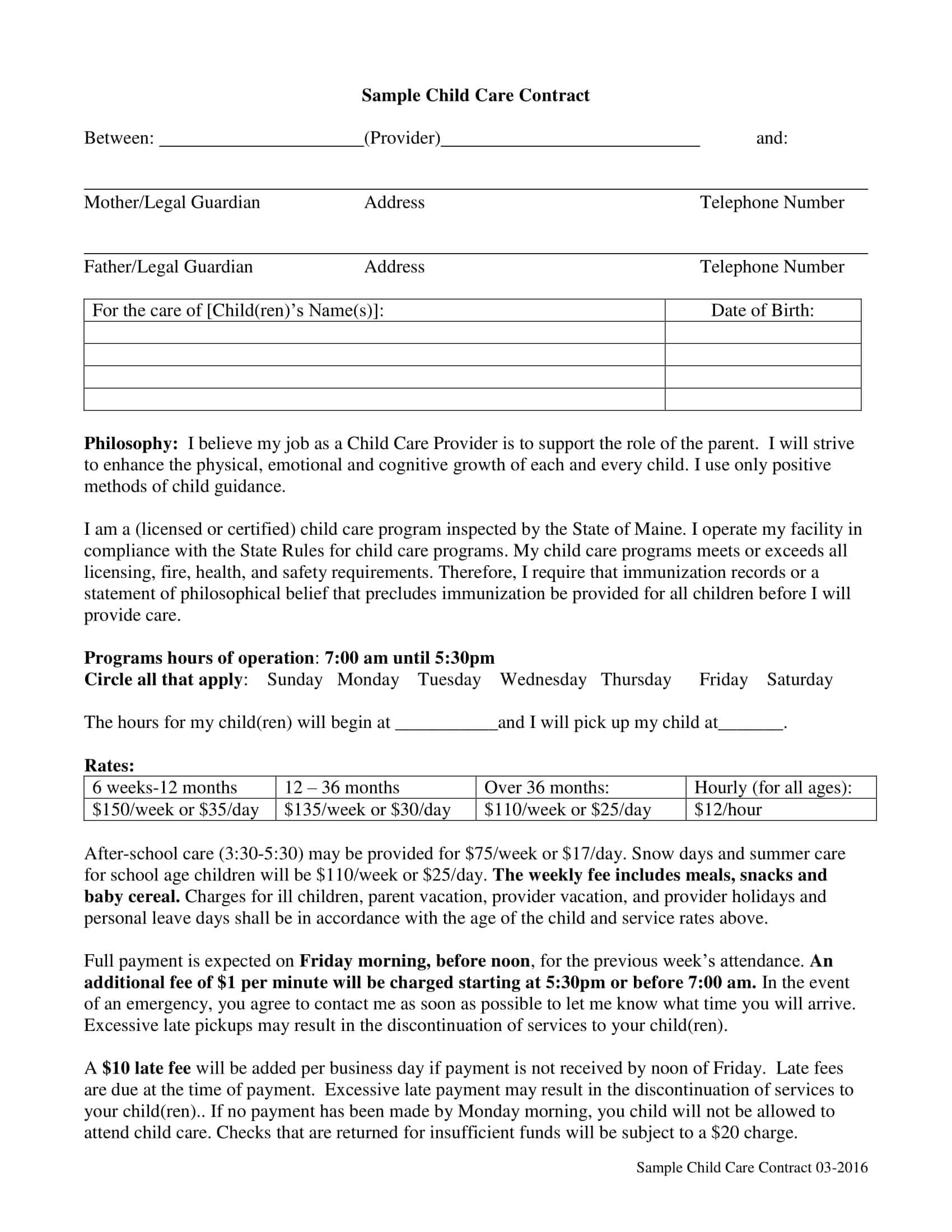 Daycare Contract Form – Zohre.horizonconsulting.co Inside Nanny Contract Template Word
