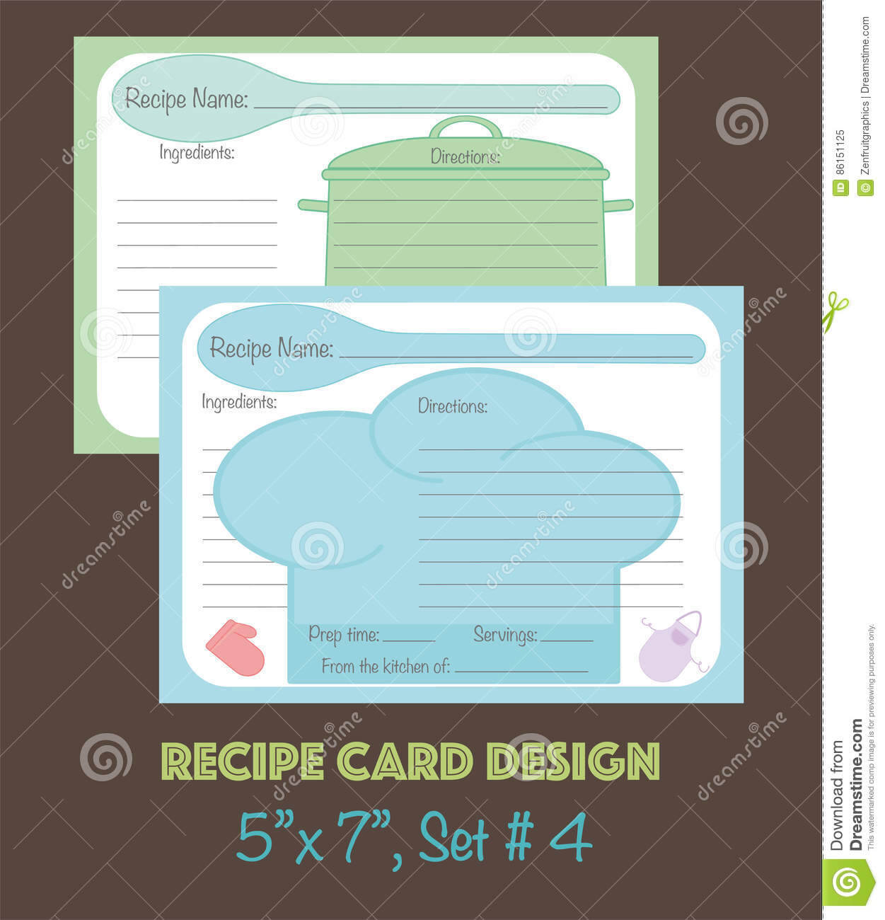 Decorative Recipe Cards Set, Recipe Cards Design Stock Regarding Recipe Card Design Template