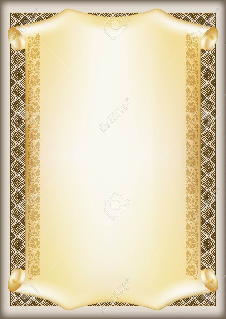 Decorative Rectangular Framework With Ethnic Slavic Ornament.. With Certificate Scroll Template