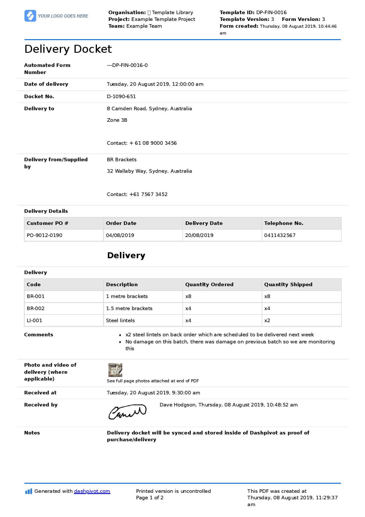 Delivery Docket Template [Better Than Word, Excel, Pdf With Regard To Proof Of Delivery Template Word