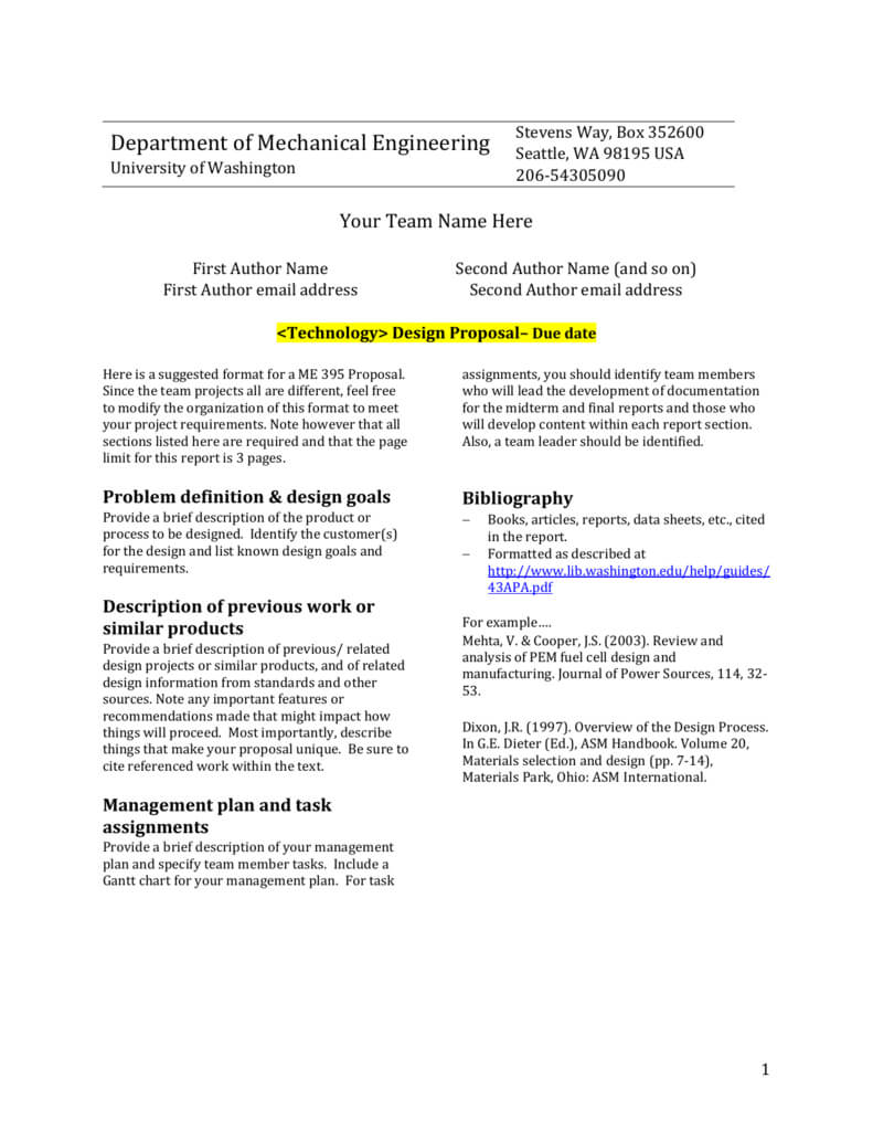 Design Report Template - University Of Washington Inside Section 7 Report Template