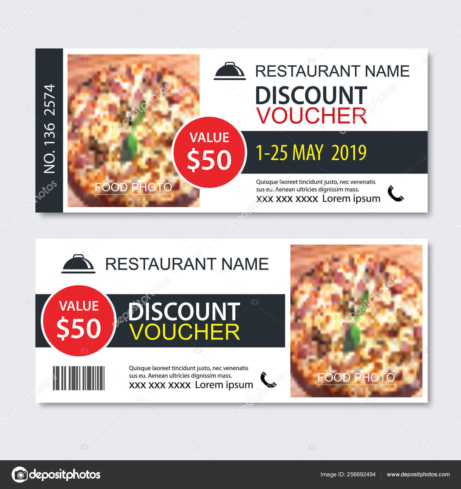 Discount Gift Voucher Fast Food Template Design. Pizza Set With Pizza Gift Certificate Template