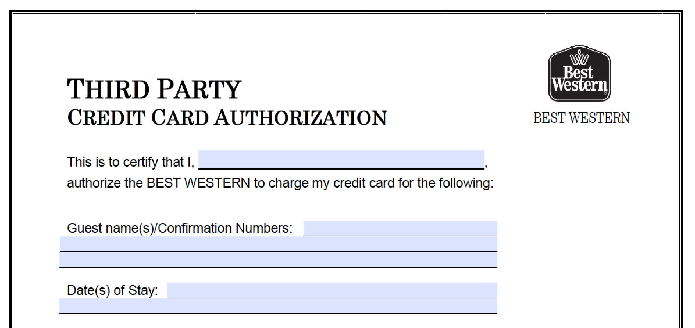 Download Best Western Credit Card Authorization Form With Authorization To Charge Credit Card Template