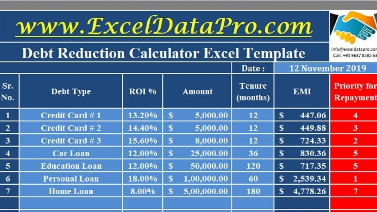 Download Debt Reduction Calculator Excel Template – Exceldatapro With Regard To Credit Card Interest Calculator Excel Template