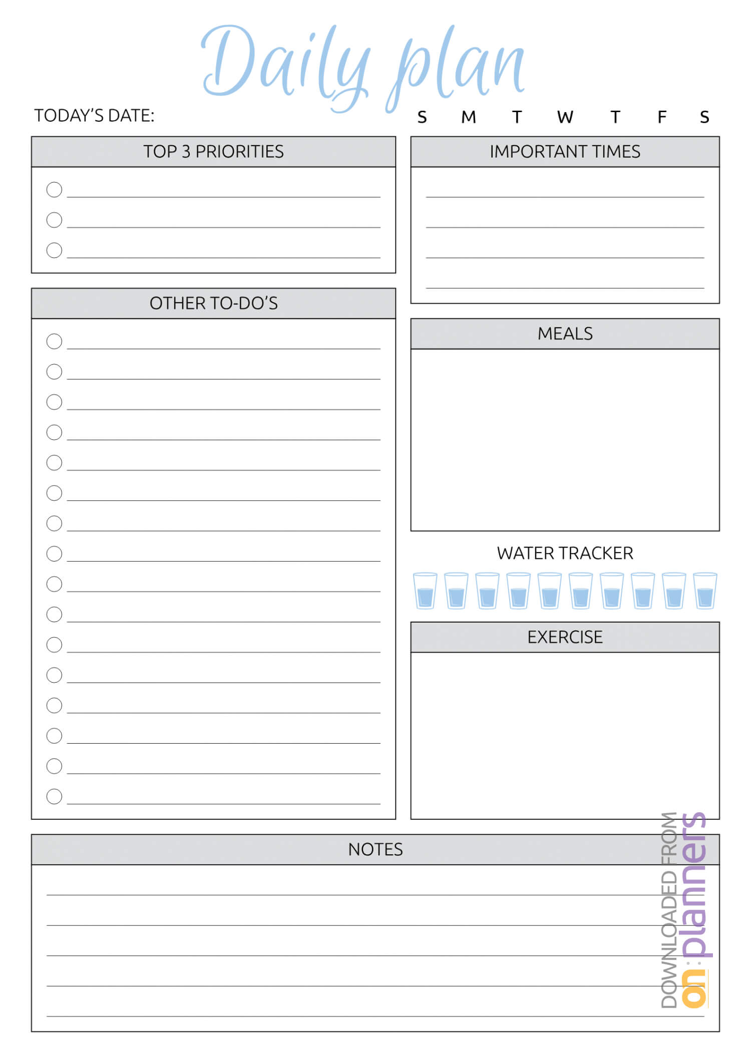 Download Printable Daily Plan With To Do List & Important In Blank To Do List Template