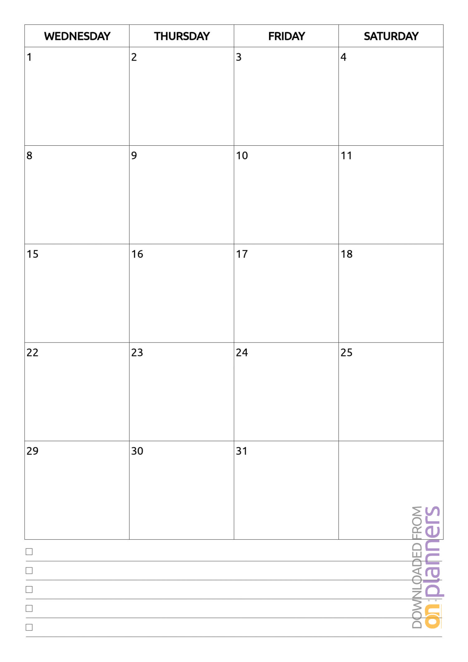 Download Printable Monthly Calendar With Notes Pdf Intended For Blank One Month Calendar Template