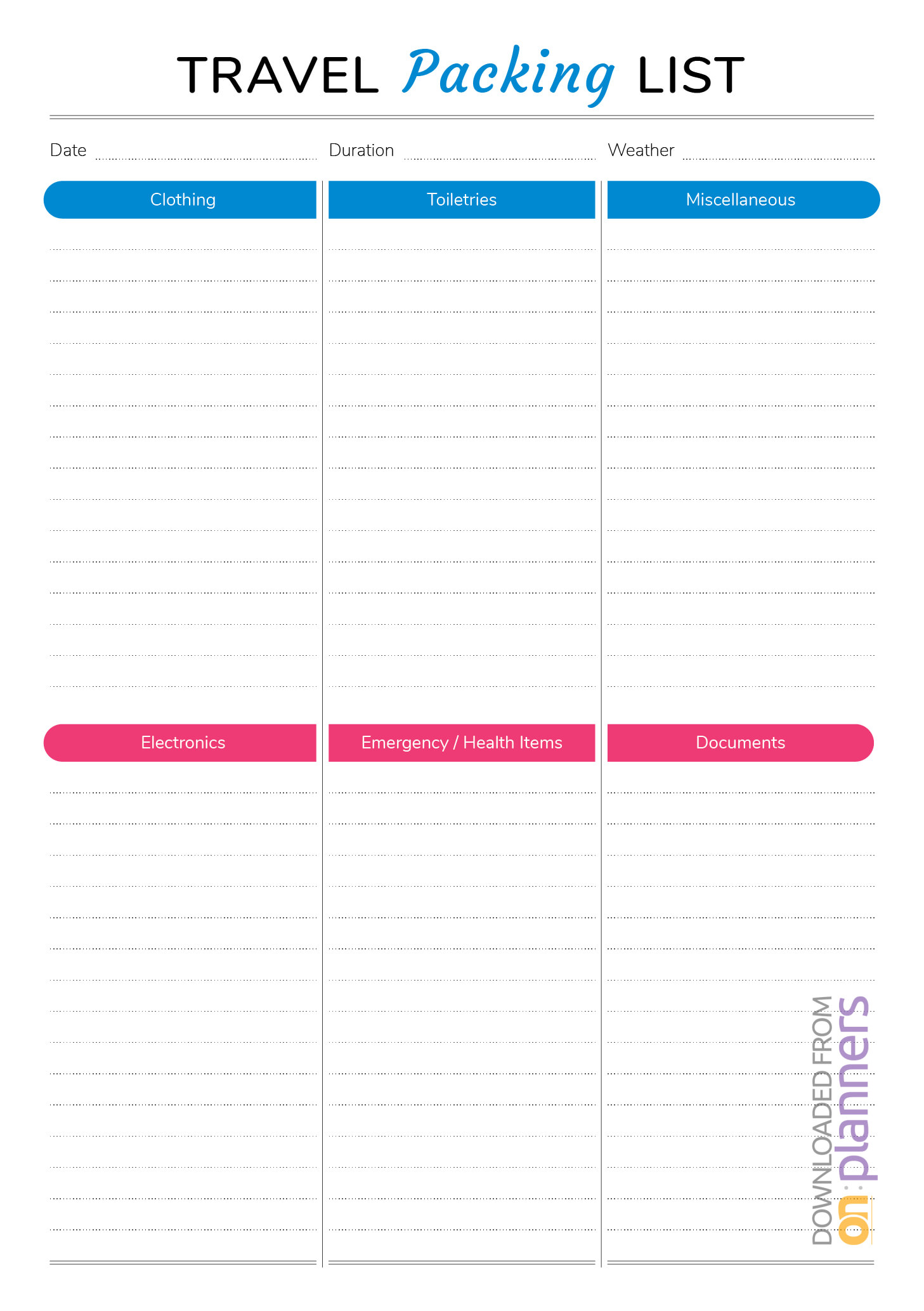 Download Printable Travel Packing List Pdf With Blank Packing List Template