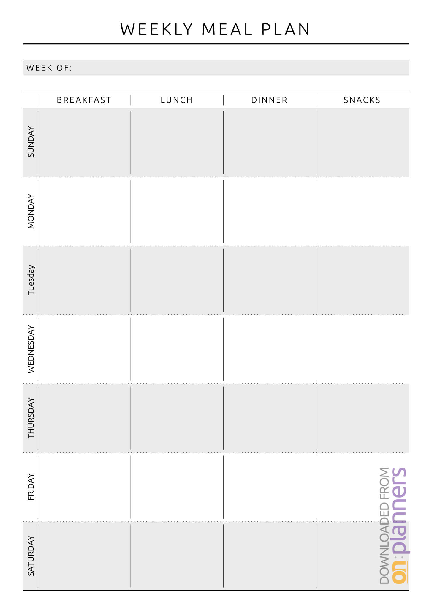 Download Printable Weekly Meal Plan – Original Style Pdf Pertaining To Blank Meal Plan Template