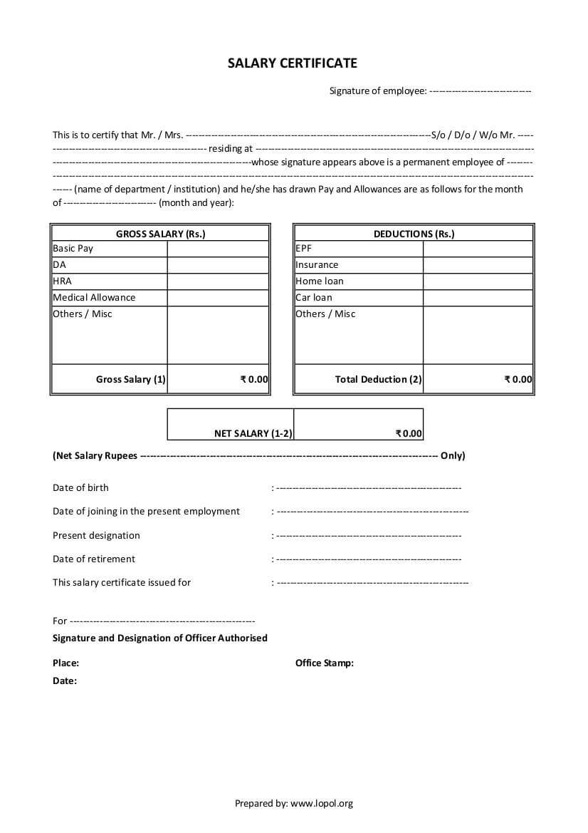 Download Salary Certificate Formats – Word, Excel And Pdf For Construction Payment Certificate Template