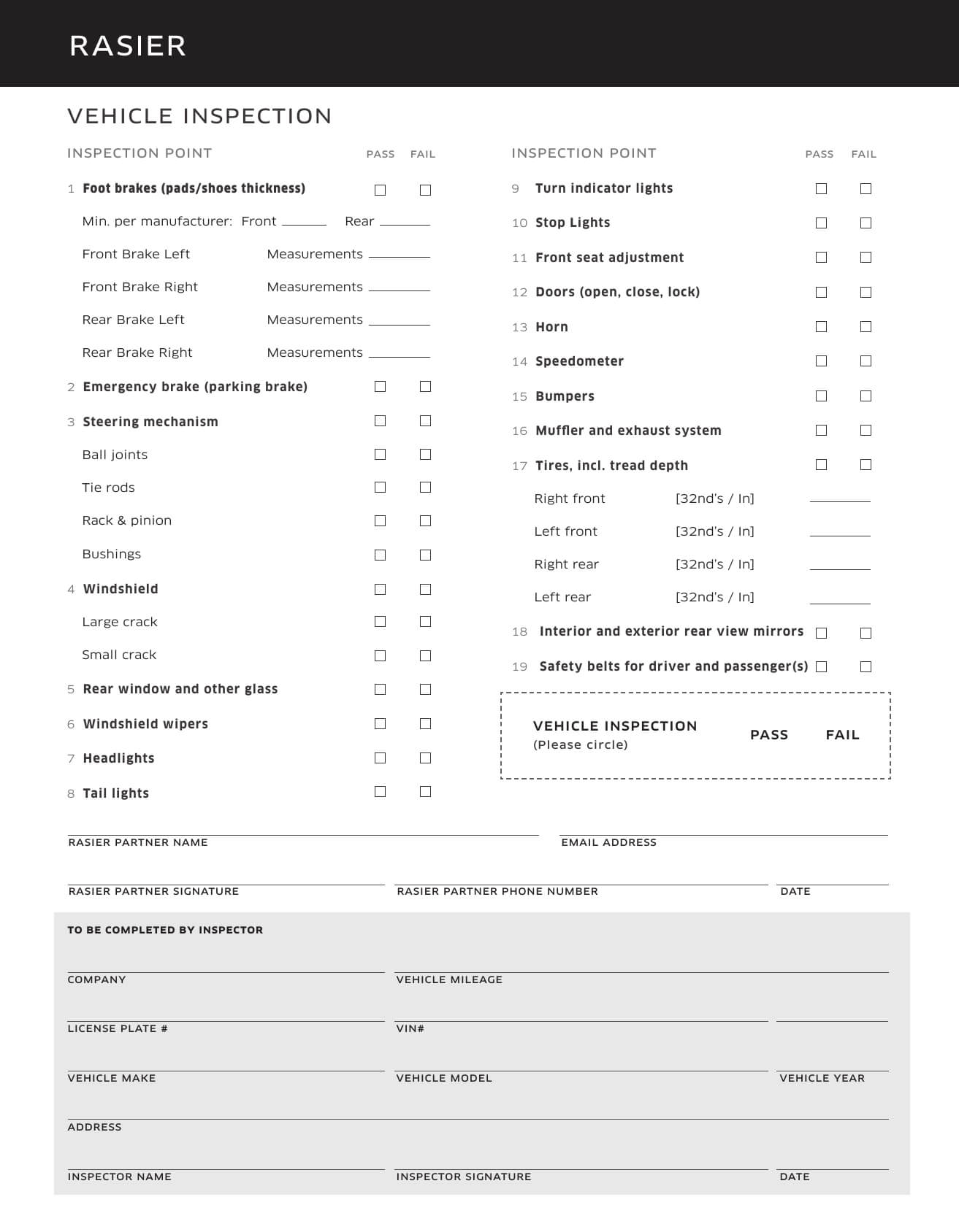 Download Vehicle Inspection Checklist Template | Excel | Pdf For Vehicle Checklist Template Word