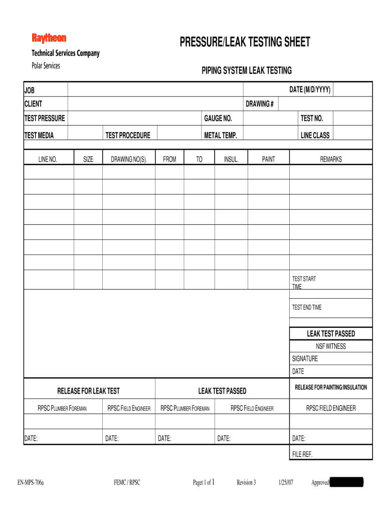 Duct Pressure Testing Forms – Fill Online, Printable In Hydrostatic Pressure Test Report Template