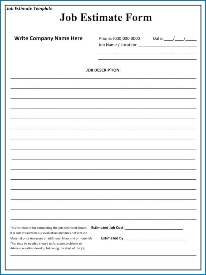 √ Free Printable Contractor Estimate Template | Templateral With Regard To Blank Estimate Form Template