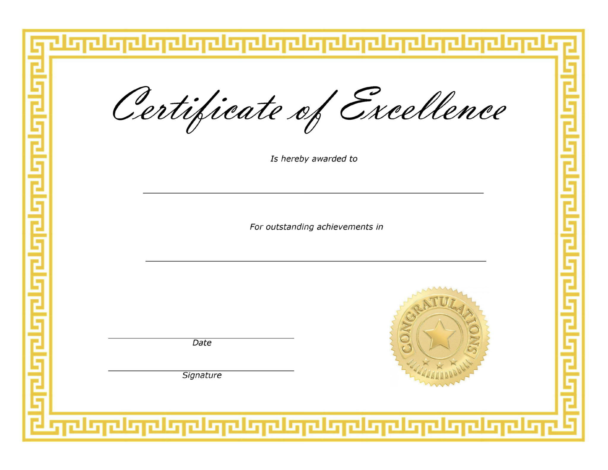 Award Of Excellence Certificate Template Professional Template