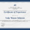 ❤️free Printable Certificate Of Experience Sample Template❤️ Regarding Certificate Of Experience Template
