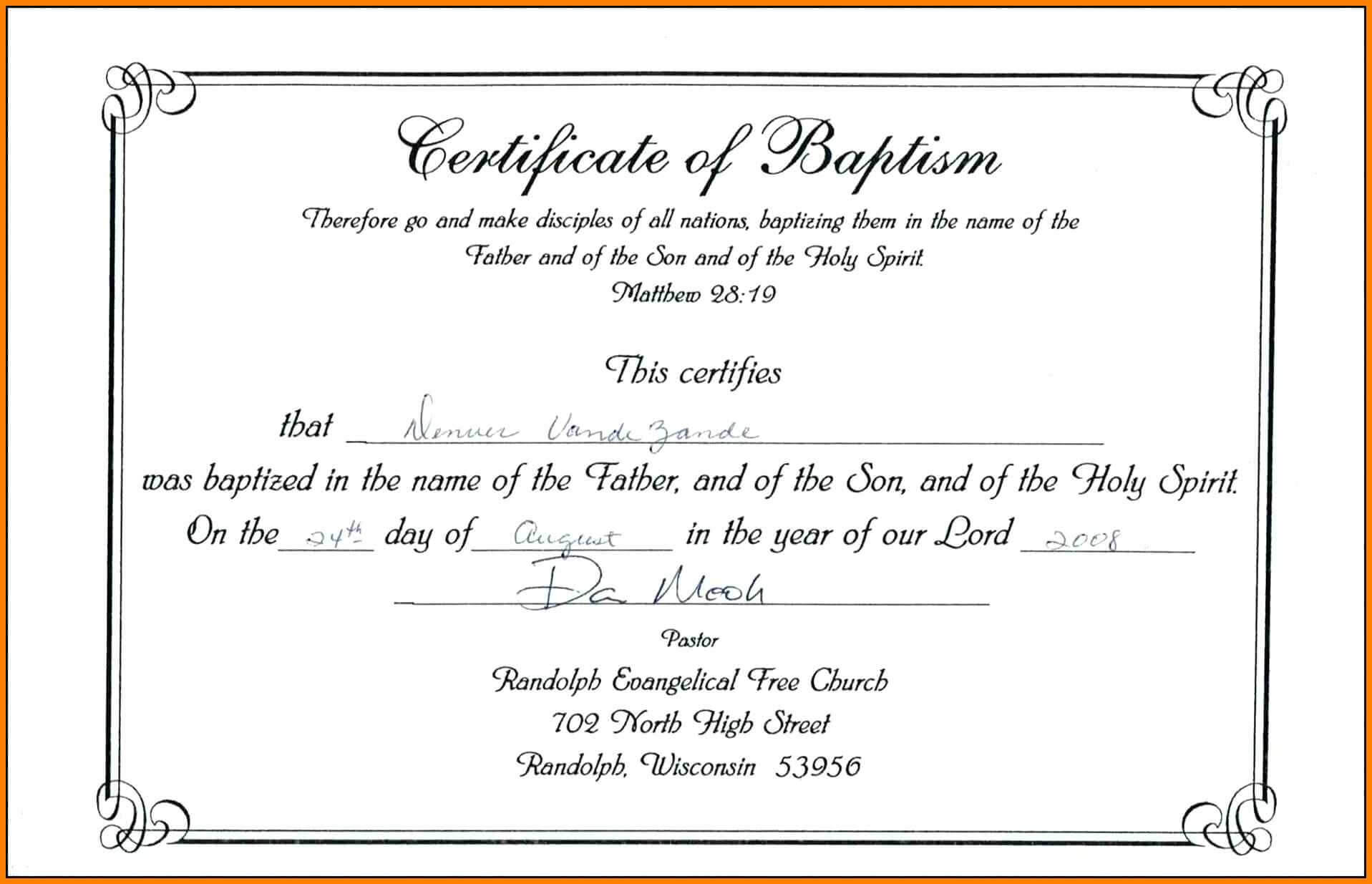 ❤️free Sample Certificate Of Baptism Form Template❤️ For Roman Catholic Baptism Certificate Template