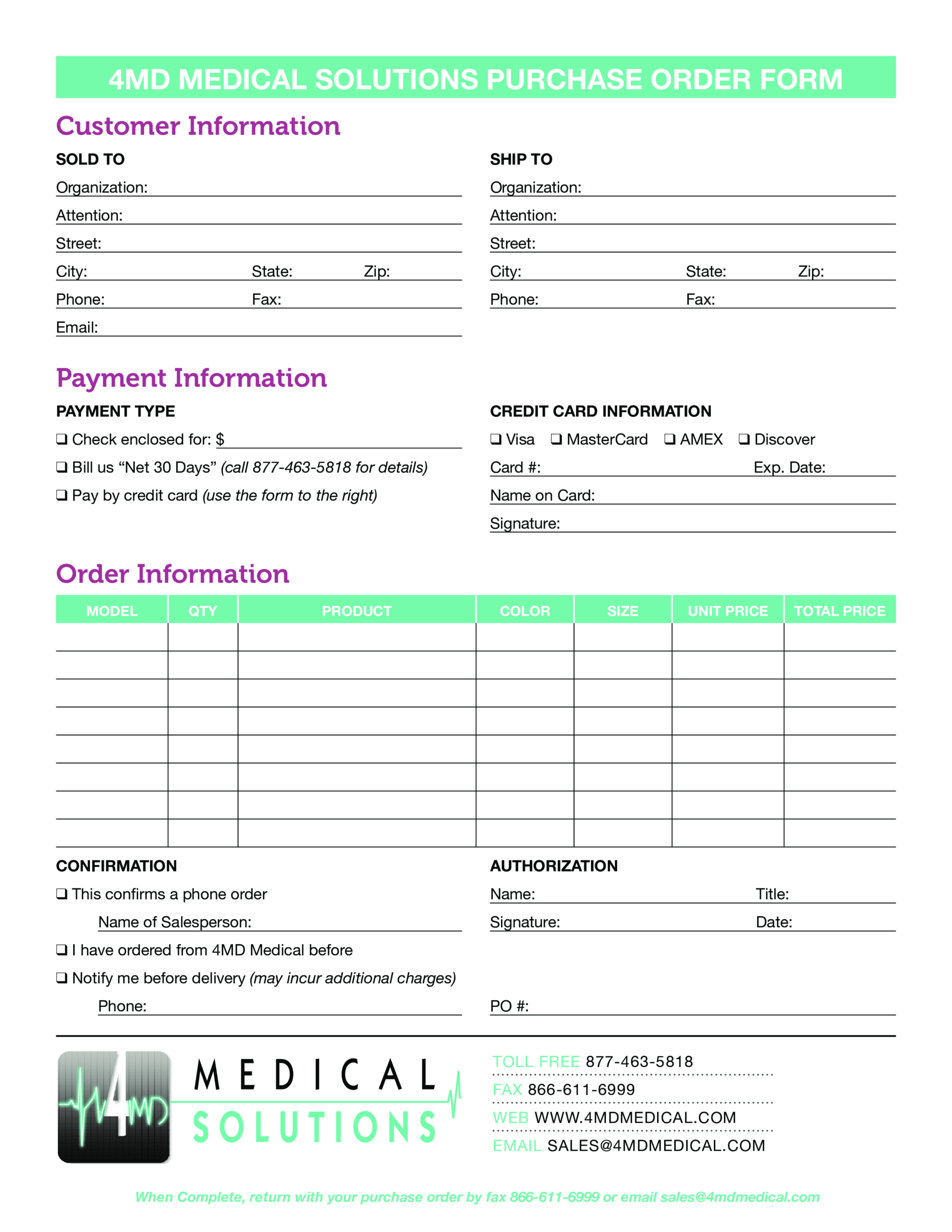 免费Medical Purchase Order Form | 样本文件在 Intended For Customer Information Card Template