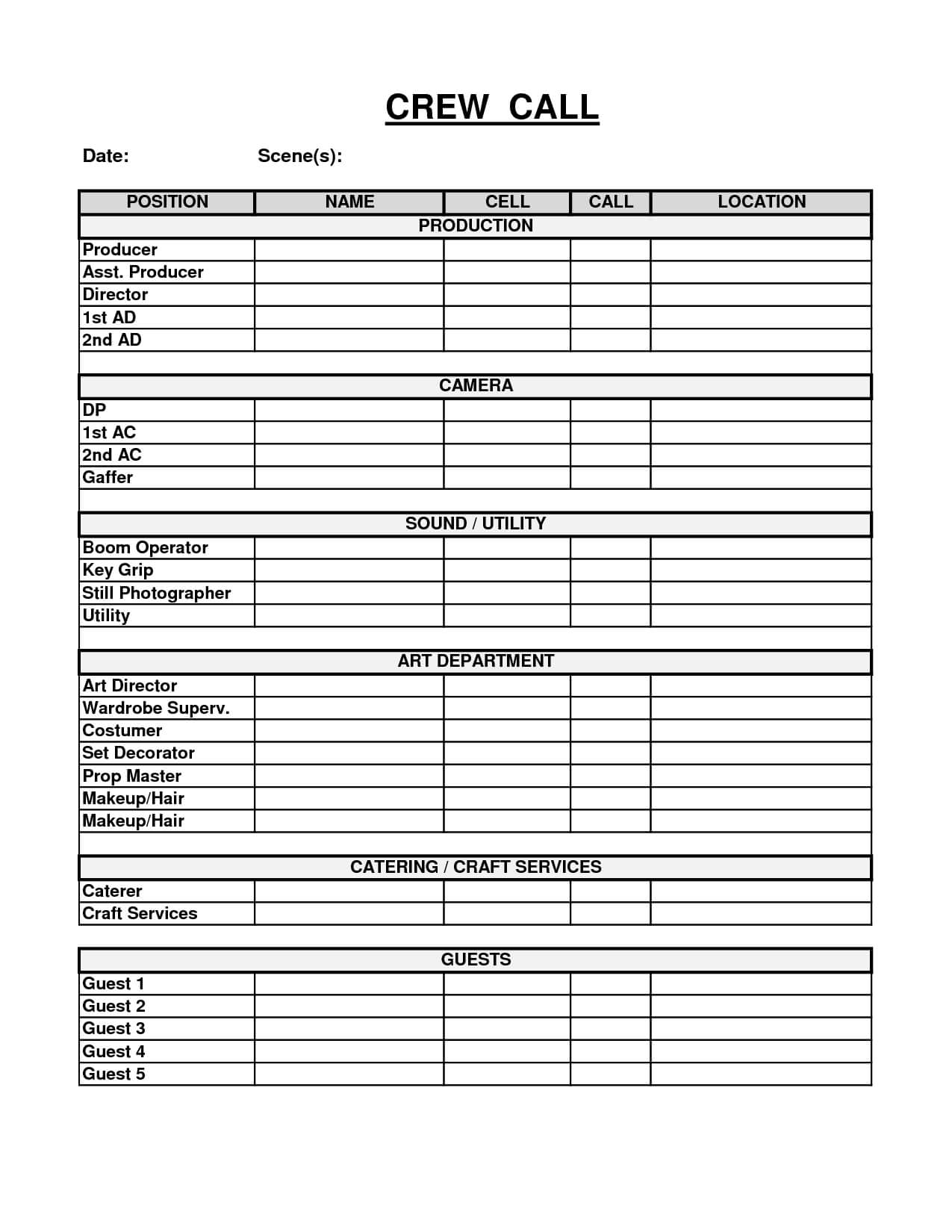 Easy To Use Crew Call And Call Sheet Template Sample : V M D Regarding Film Call Sheet Template Word