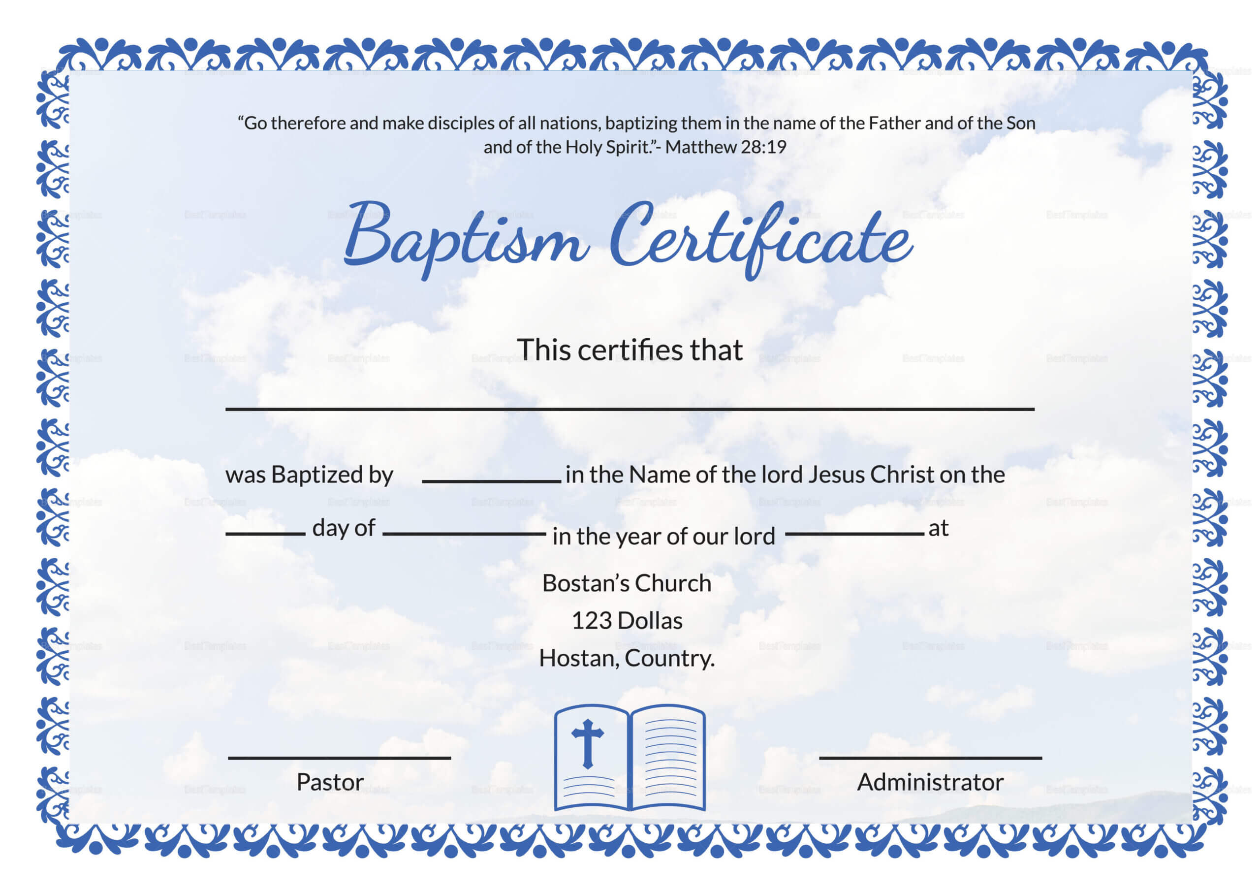 Editable Baptism Certificate Template With Regard To Baptism Certificate Template Word
