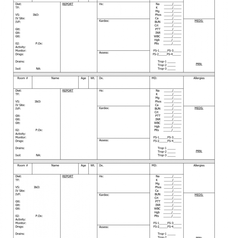 Printable Med Surg Report Sheet - Printable World Holiday