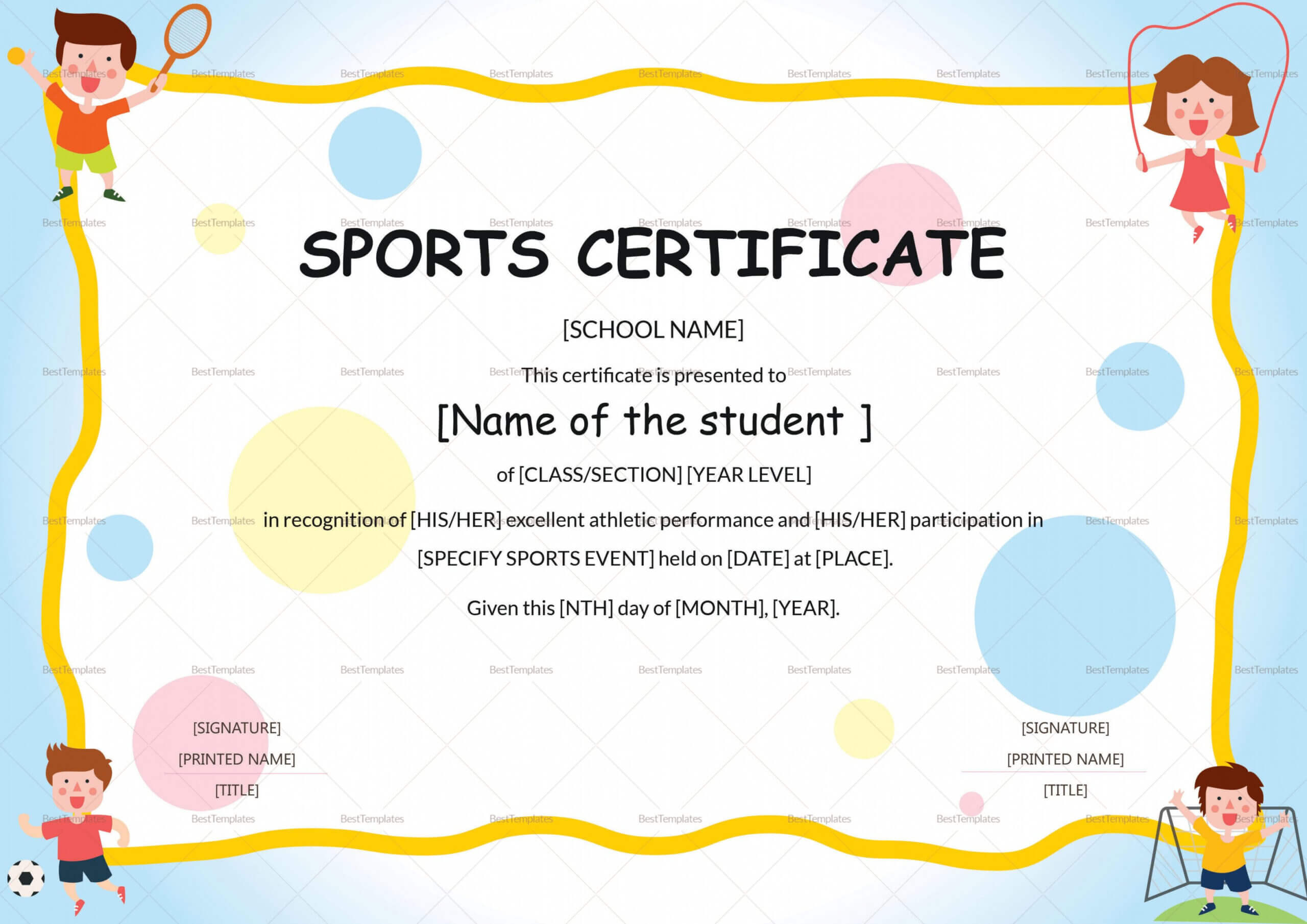 Editable Sports Day Certificate Template For Player Of The Day Certificate Template
