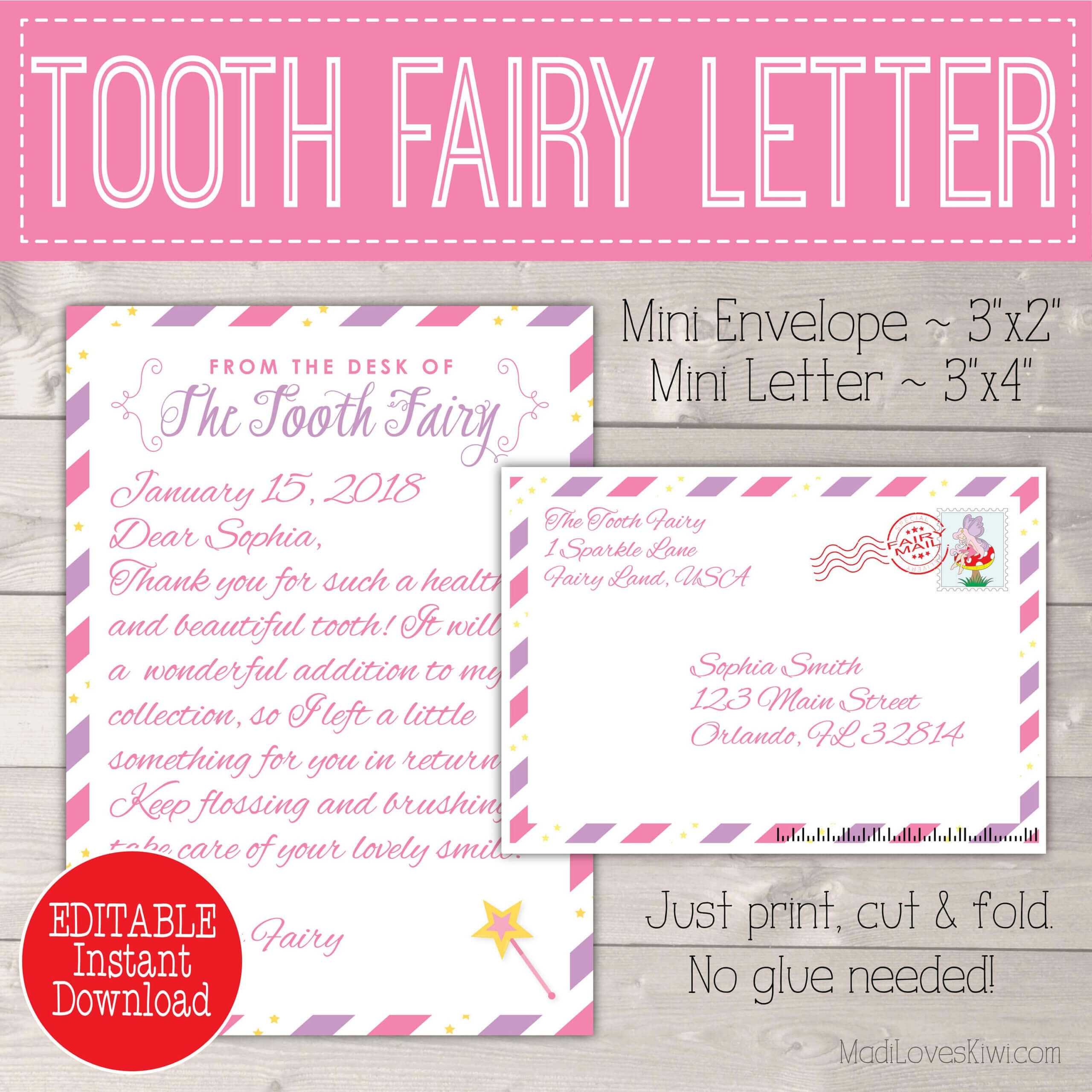 Editable Tooth Fairy Letter With Envelope | Printable Pink With Tooth Fairy Certificate Template Free