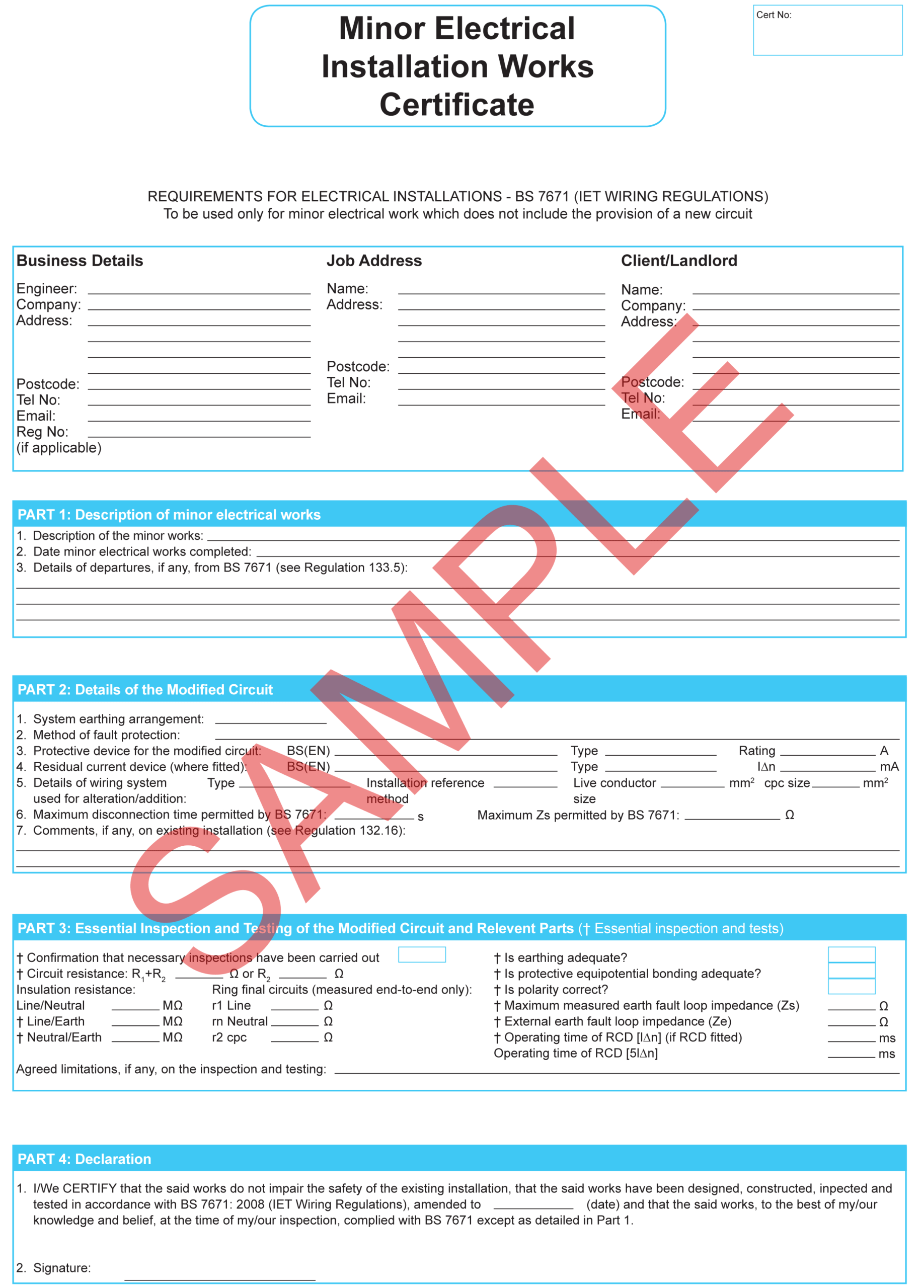 Electrical Installation: Minor Electrical Installation Works Intended For Minor Electrical Installation Works Certificate Template