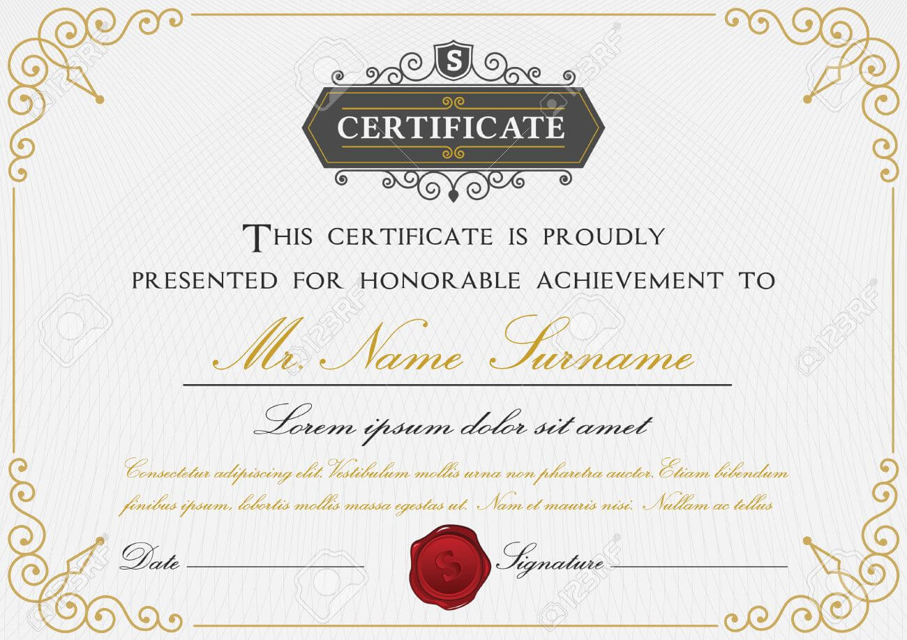 Elegant Certificate Template Design With Border, Sealing Wax.. With Regard To Elegant Certificate Templates Free