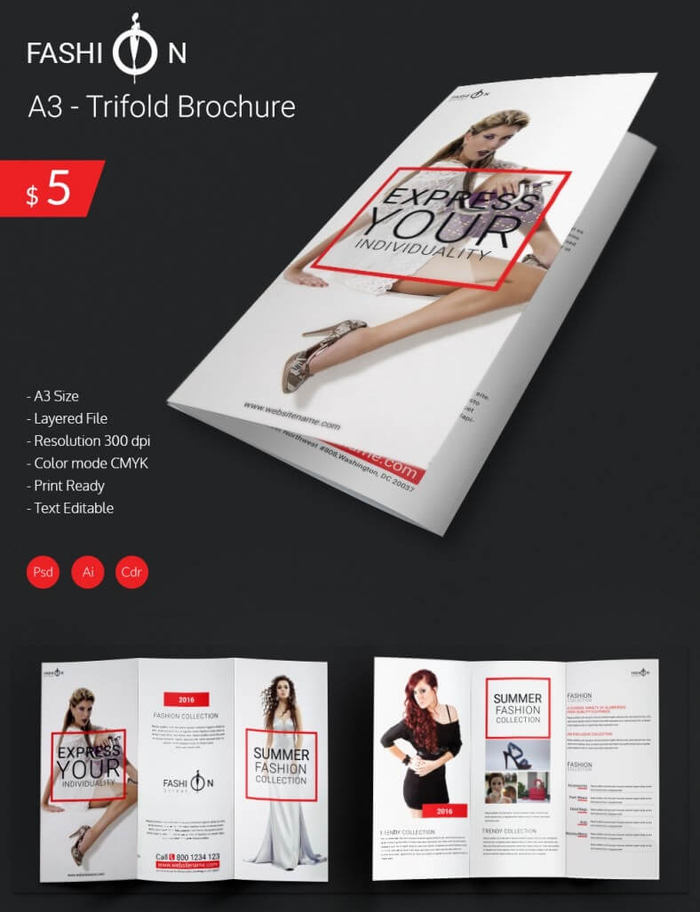 Elegant Fashion A3 Tri Fold Brochure Template | Free Intended For Tri Fold Brochure Publisher Template